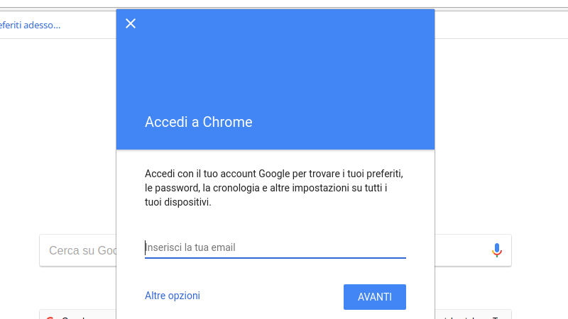 Accedere a Chrome creando un nuovo utente