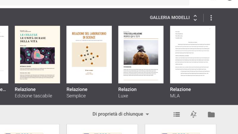 Integrare nel sito web la galleria dei modelli di Google Drive