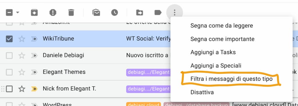 Gmail: crea filtro