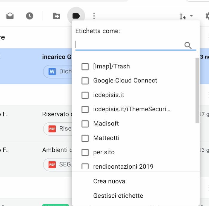 Gmail: crea etichette