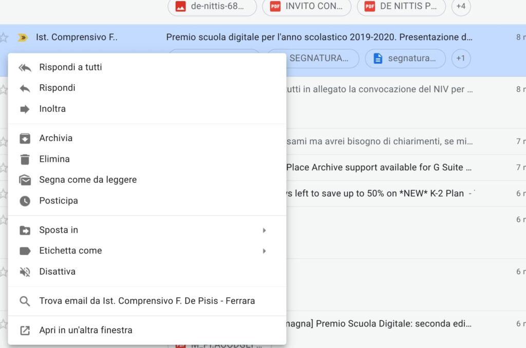 Gmail2: menu tasto destro