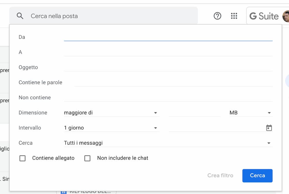 Gmail: ricerca completa