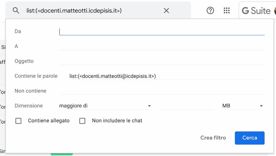 Gmail: ricerca a partire da un'email