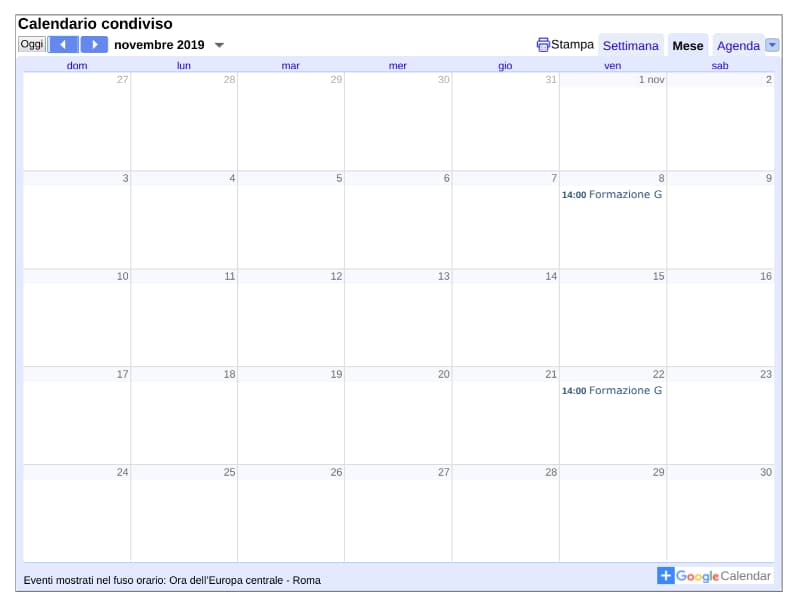 Google Calendar: pubblicare calendario