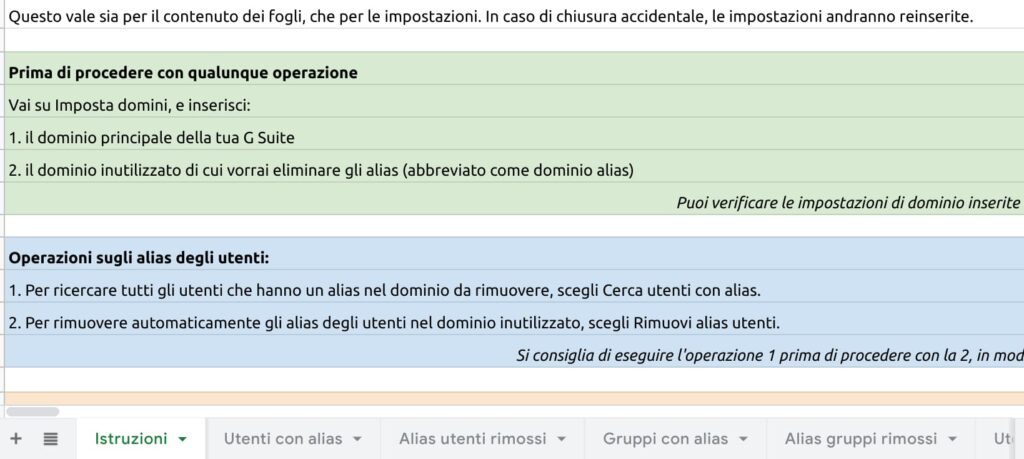 Foglio di lavoro - tab singoli fogli