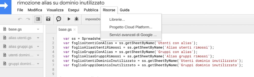 Google script - servizi avanzati